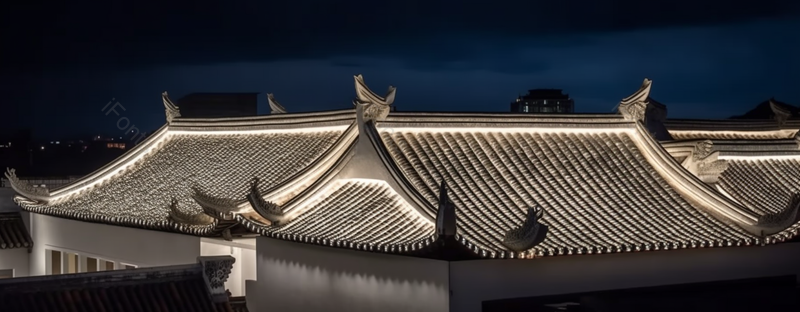 徽派屋檐建筑发光夜景,高清,摄影图,摄影图片,图片大全,摄影图免费下载